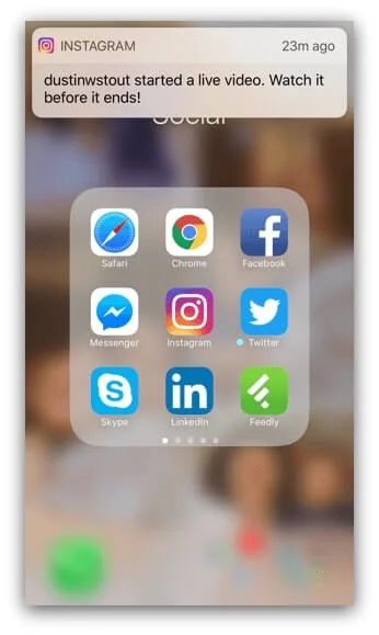 instagram canlı video bildirimi örneği