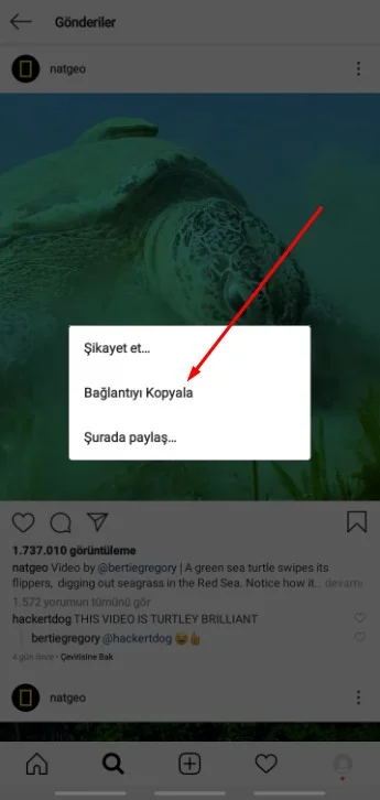 instagram video bağlantısını kopyala