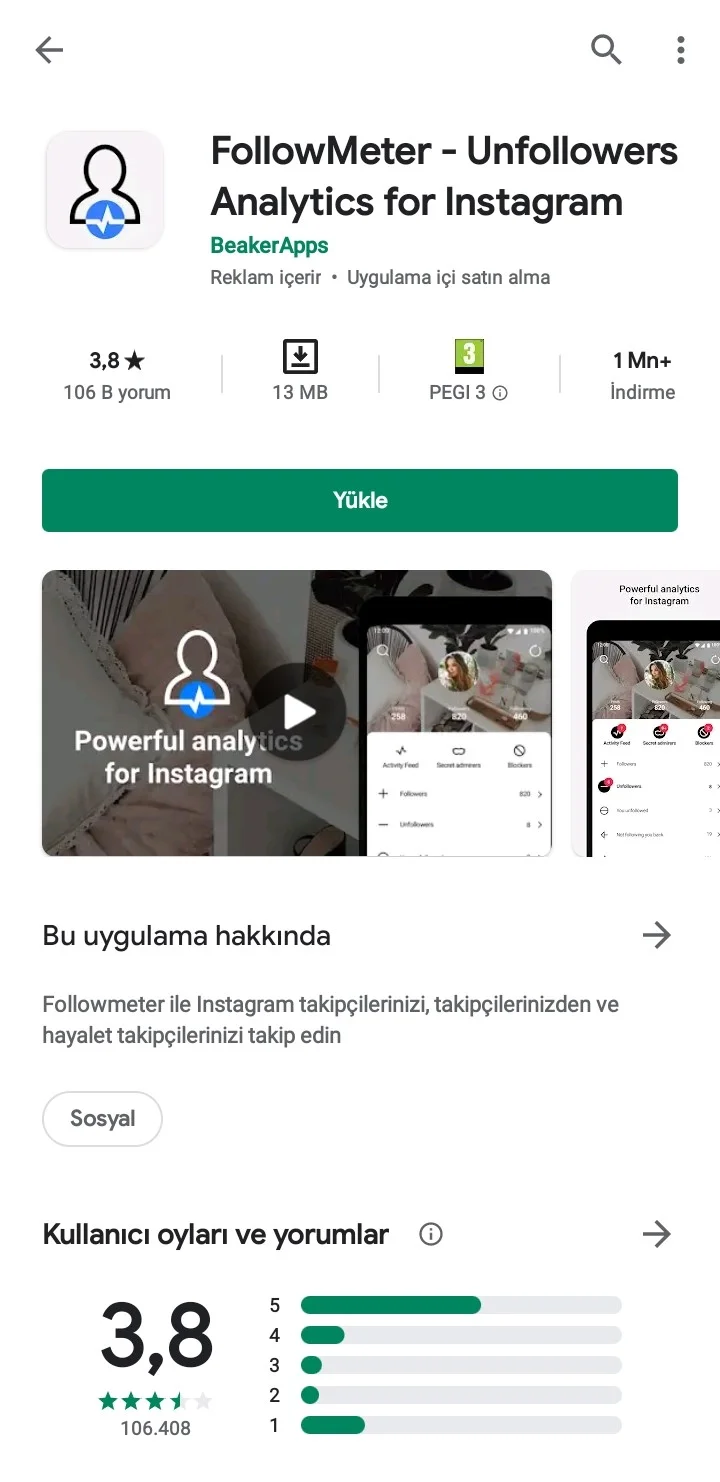 followmeter google play store görüntüsü
